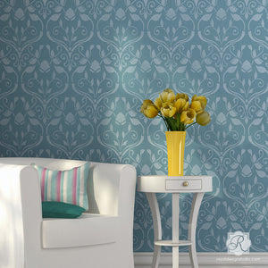 Classic Vintage Wallpaper Stencils for Painting Accent Walls in Bedroom or Living Room - Royal Design Studio