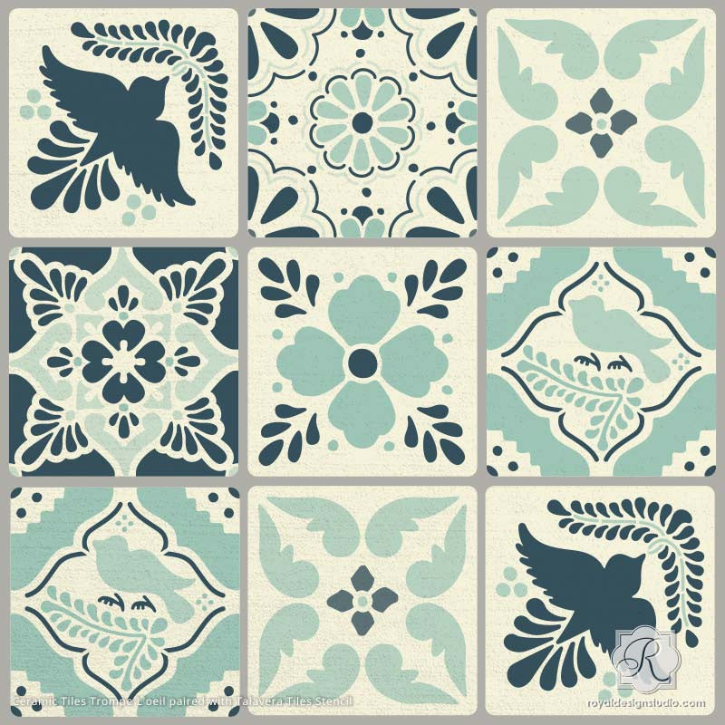 DIY Mexican Talavera Tile Furniture Stencils on Ceramic Tile Stencil - Royal Design Studio