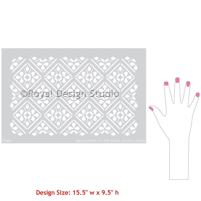 Decorating Table or Dresser with Stencils - Anisa Embroidery Damask Furniture Stencils - Geometric Indian Exotic Flower Stencils - Royal Design Studio