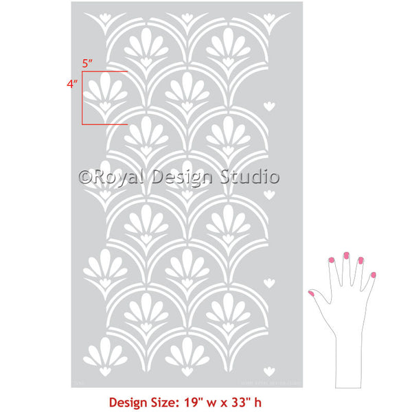 Decorating an Accent Wall with Floral Boho Style - Painting with Fanfare Scallop Wall Stencils - Royal Design Studio