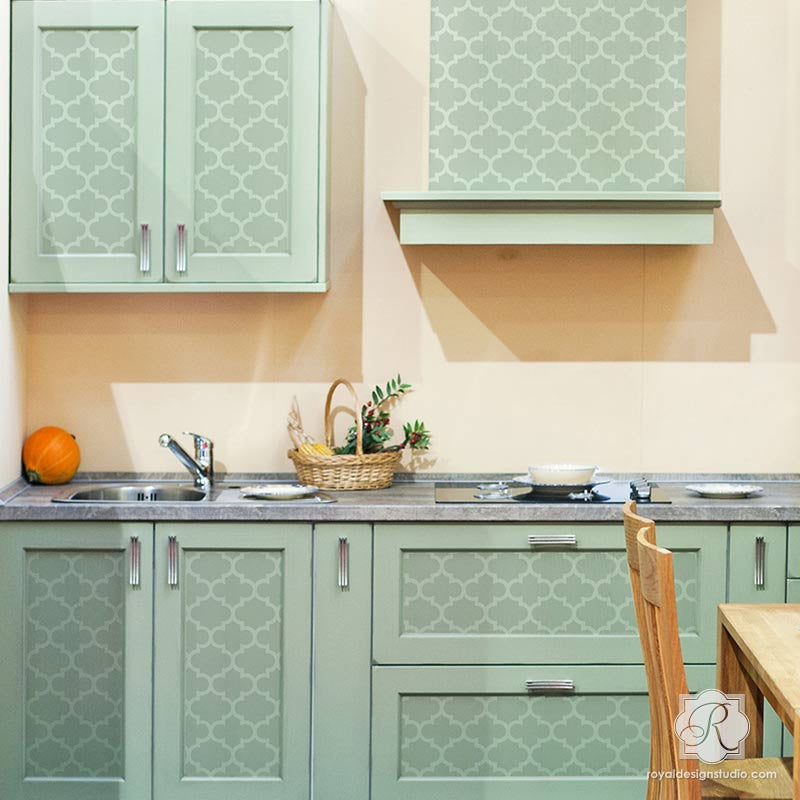 Moroccan and European Design Painted on Furniture and Kitchen Cabinets - Trellis Furniture Stencils - Royal Design Studio