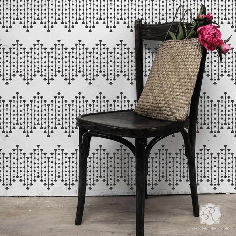 Bold Glam Girls Room Decorated with Dot Border Wall Stencils - Royal Design Studio