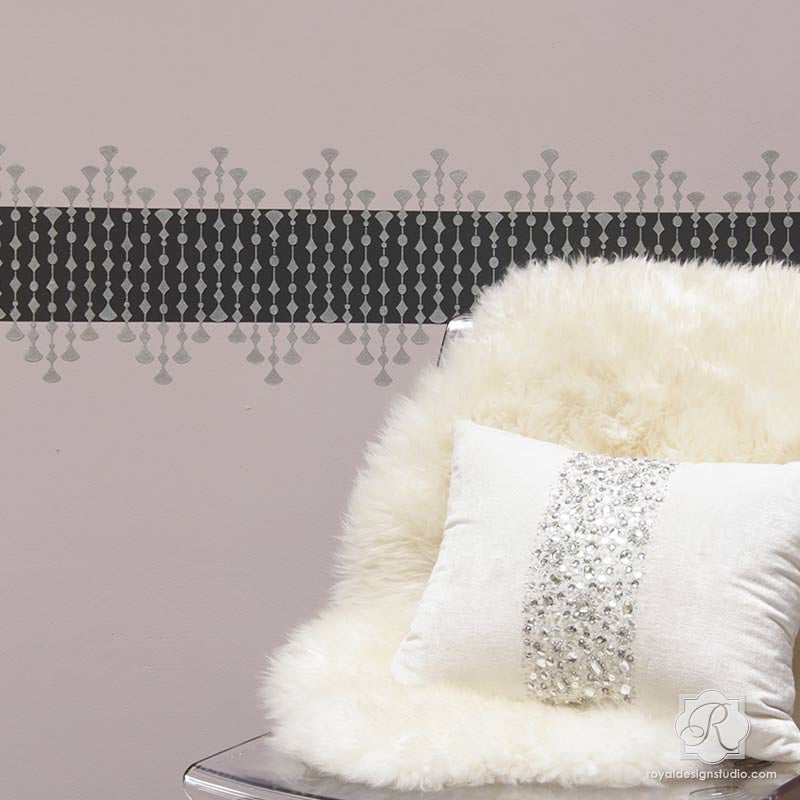 Metallic Glam Girls Room Decorated with Dot Border Wall Stencils - Royal Design Studio