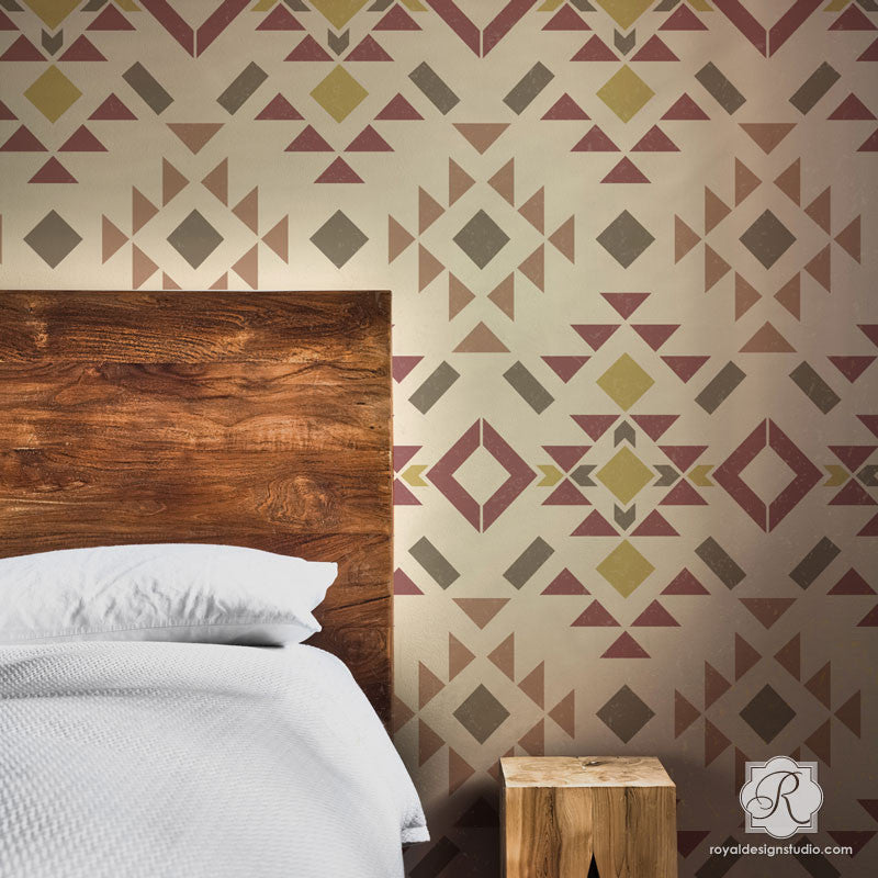 Western Wallpaper Designer Wall Stencils to Paint Rustic or Modern Accent Wall - Royal Design Studio