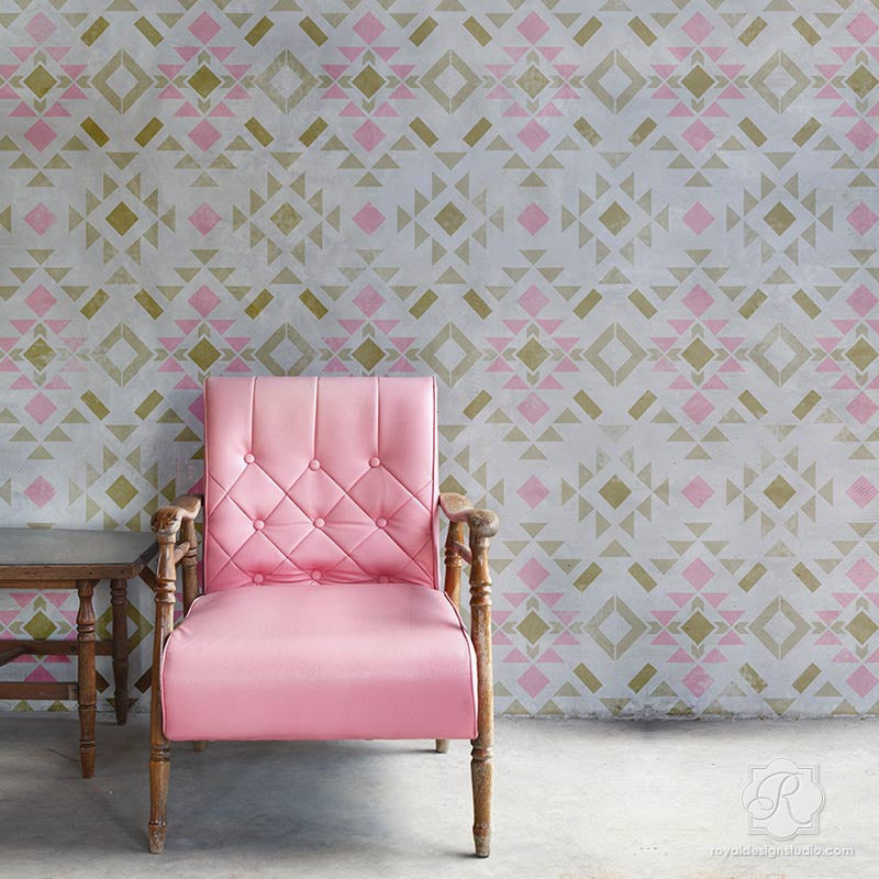 Western Wallpaper Designer Wall Stencils to Paint Rustic or Modern Accent Wall - Royal Design Studio