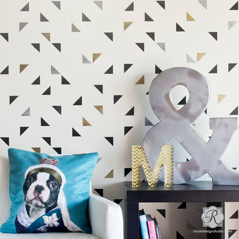 Teens Room, Girls Room, Boys Room, or Kids Room Decor Painted with Modern Triangle Wallpaper Wall Stencils - Royal Design Studio