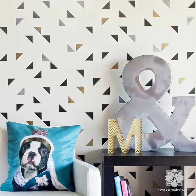 Painted Geometric Triangles Wallpaper Wall Stencils – Royal Design