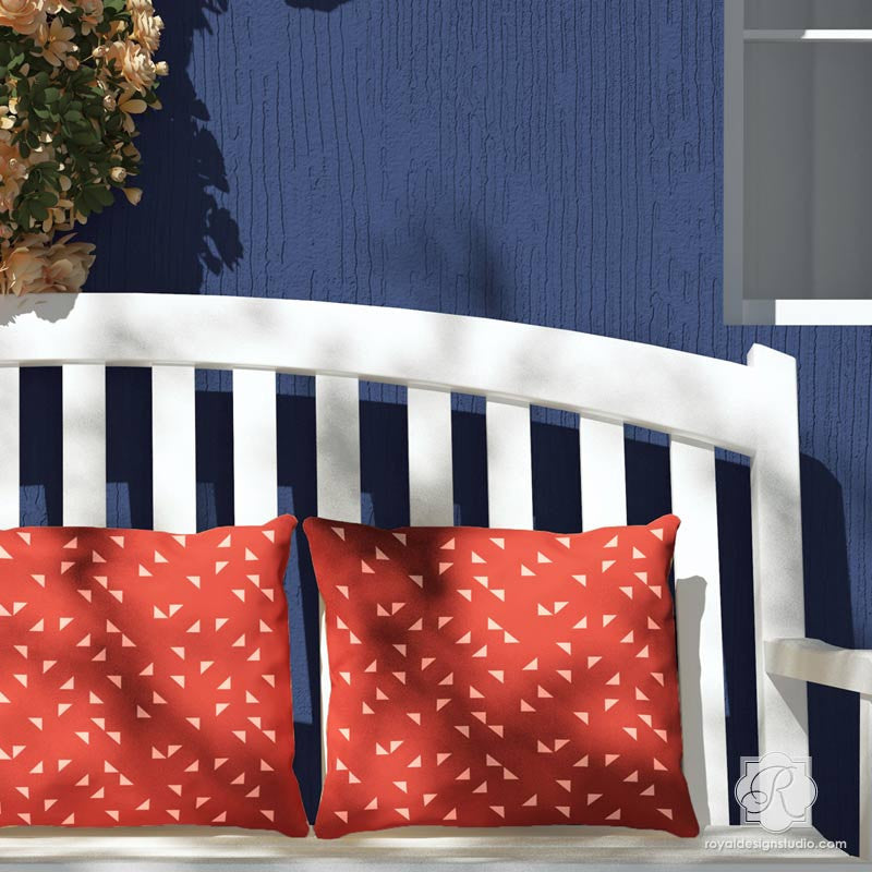 DIY Painted Pillows Stenciled with Small Craft Stencils and Modern Triangle Design - Royal Design Studio