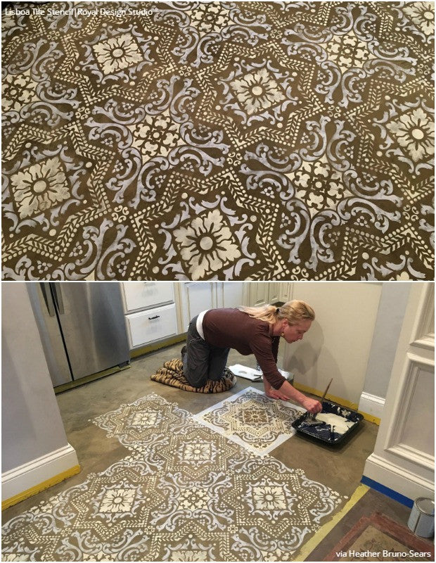 DIY Painted Concrete Floor in Kitchen Decorating - Royal Design Studio Tile Floor Stencils
