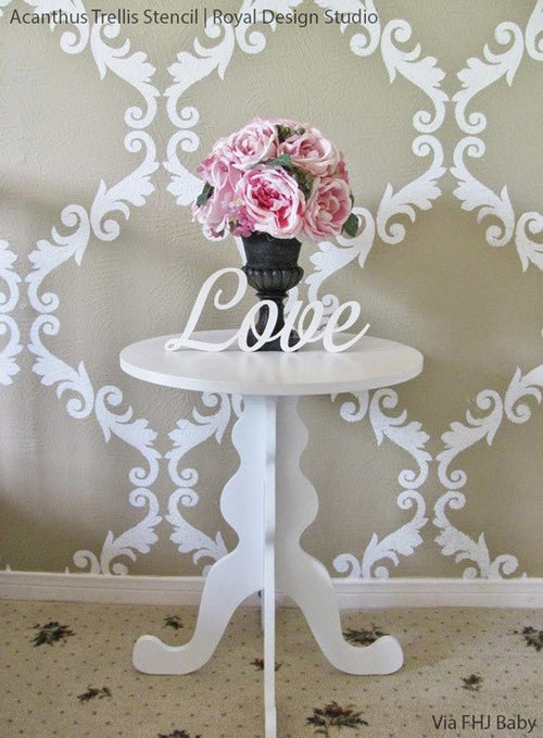 Large Trellis Wall Stencil | Acanthus Damask Wall Stencil for DIY Wallpaper