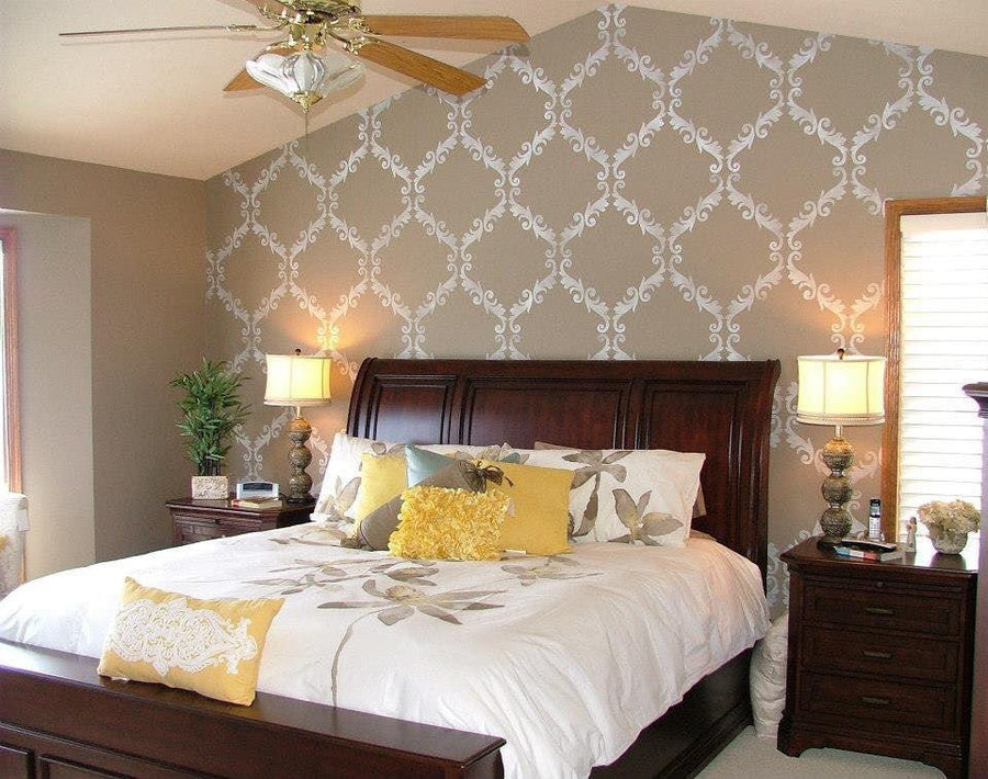 Large Trellis Wall Stencil | Acanthus Damask Wall Stencil for DIY Wallpaper