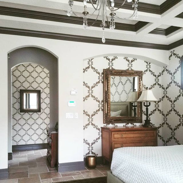 Large Trellis Wall Stencil | Acanthus Damask Wall Stencil for DIY Wallpaper