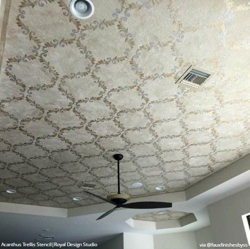 Large Trellis Wall Stencil | Acanthus Damask Wall Stencil for DIY Wallpaper
