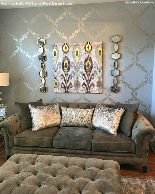 Large Trellis Wall Stencil | Acanthus Damask Wall Stencil for DIY Wallpaper