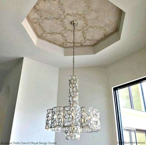 Large Trellis Wall Stencil | Acanthus Damask Wall Stencil for DIY Wallpaper