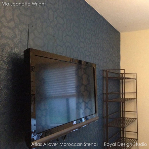 Living Room Makeover Idea using Altas Allover Moroccan Wall Stencils - Exotic or Modern Home Decor Design - Royal Design Studio