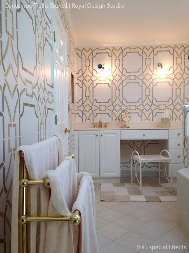Modern Home Decor with Geometric Shapes and Clean Lines - Contempo Trellis Wall Stencils for Painting - Royal Design Studio