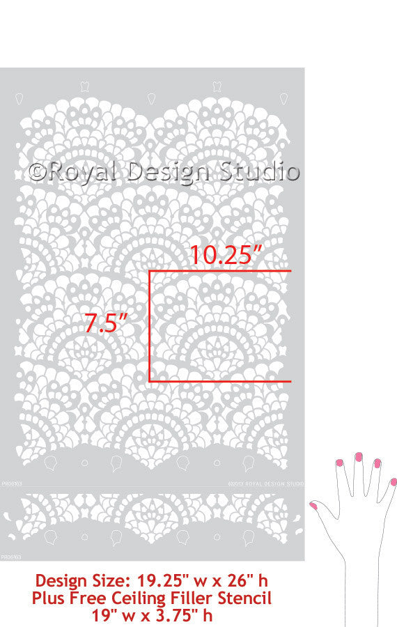 Spanish Lace Scallop Wallpaper Wall Stencils for Painting Accent Wall - Royal Design Studio