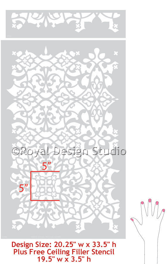 Trendy Detailed Wall Pattern - Palace Trellis Moroccan Wall Stencils for Painting - Royal Design Studio