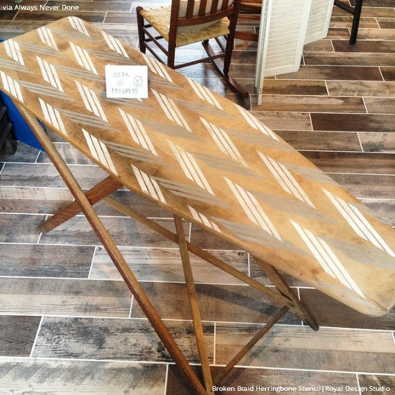 Stenciled Wood Furniture with Classic Designs - Broken Braid Herringbone Stencils - Royal Design Studio