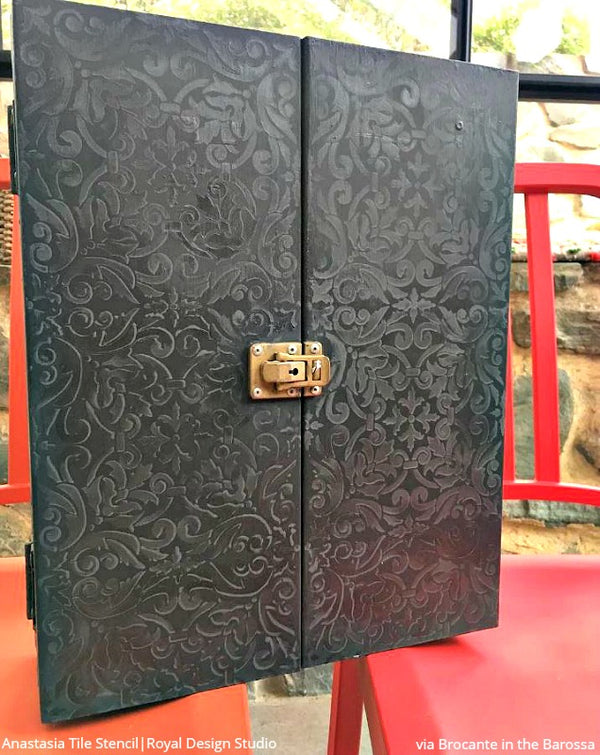 Ethnic Ikat Damask Stencil Pattern for Walls & Furniture Stenciling