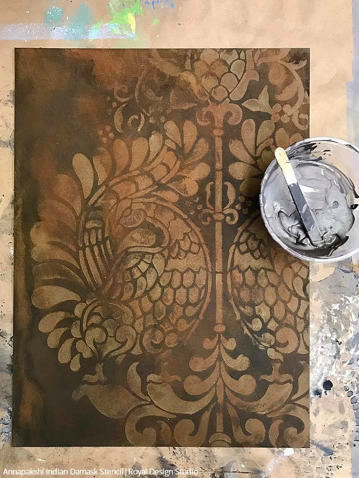 Annapakshi Indian Damask Wall Stencil