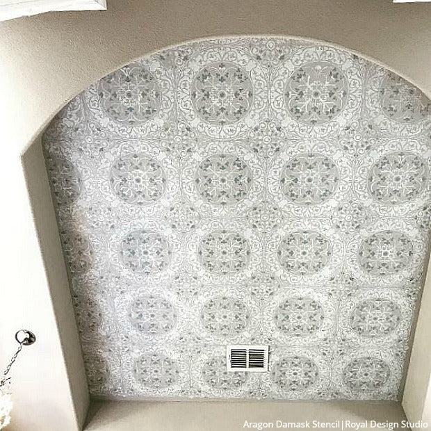 Aragon Damask Tile Wall Stencil