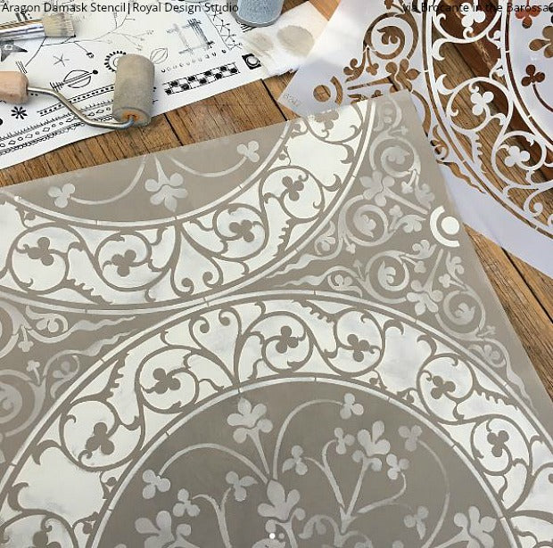 Aragon Damask Tile Wall Stencil