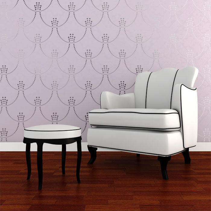 Metallic Art Deco Allover Wall Stencils - Deco Pearls Damask Wall Stencils - Royal Design Studio