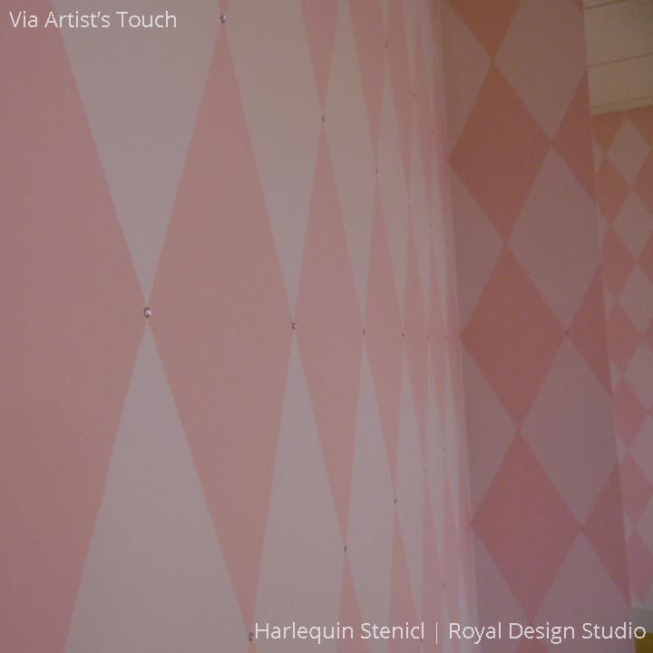 Cute Pink Walls for Girls Room Decor - Harlequin Wall Stencils - Royal Design Studio
