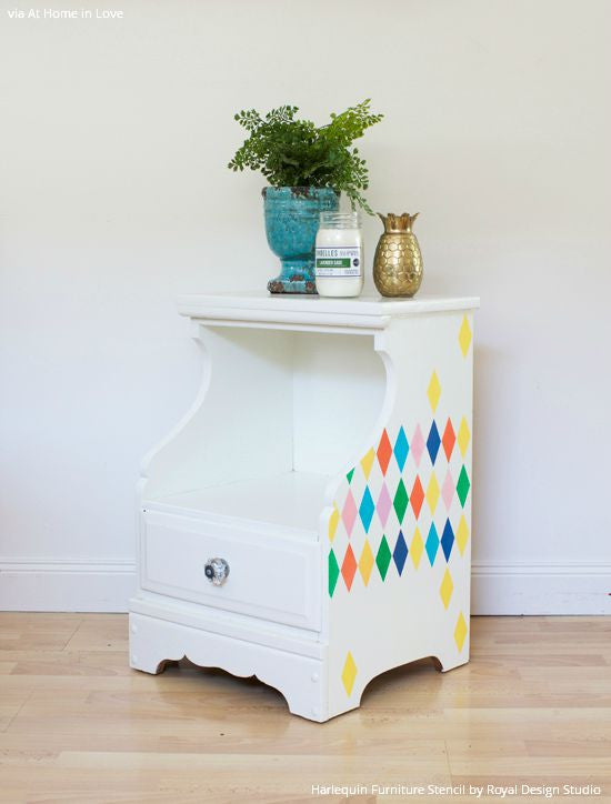 Colorful and Geometric Painted Furniture with Harlequin Furniture Stencils - Royal Design Studio