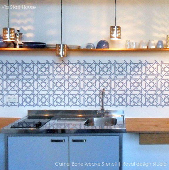 Kitchen Decor Stencils and DIY Backsplash - Moroccan stencils camel bone weave geometric and exotic pattern - Royal Design Studio