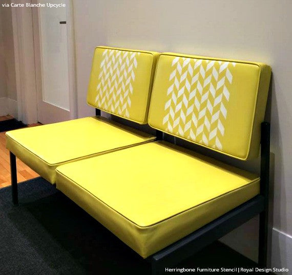 Colorful Retro Stenciled Chair Decor - Herringbone Pattern Furniture Stencils - Royal Design Studio