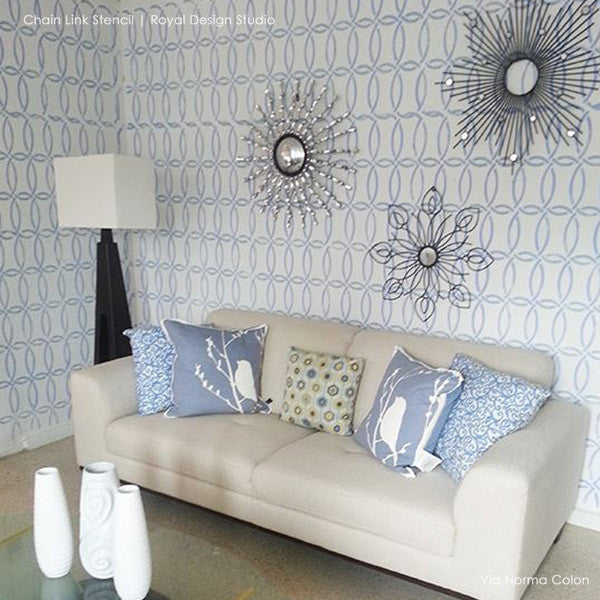 Modern Living Room Update using Geometric Circle Stencils - Royal Design Studio