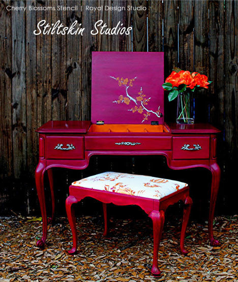 Elegant Oriental Designs by Cherry Blossoms Stencil by Royal Design Studio