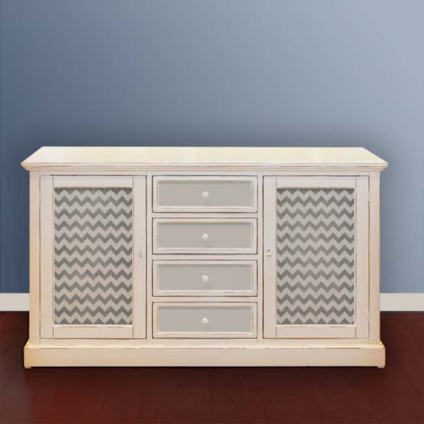 Paint a dresser with modern pattern s- furniture stencil in chevron pattern