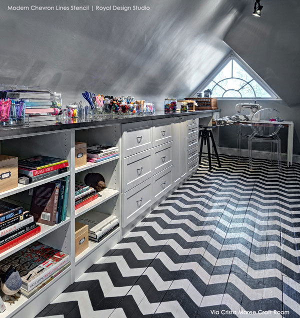 Painted Floor Ideas with Modern and Classic Patterns for Painting Floors - Chevron Floor Stencils - Royal Design Studio