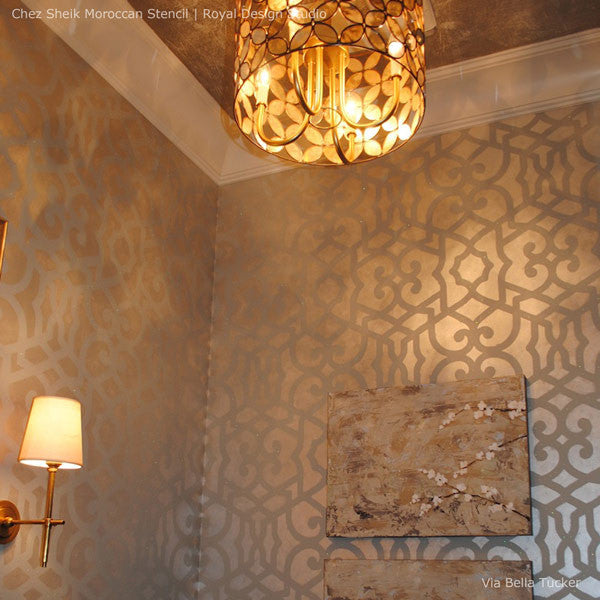 Chez Sheik Allover Wall Stencils for Painting Moroccan Design onto Walls - Metallic Wall Decor - Royal Design Studio