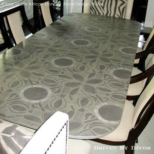 Stenciling a Table Top with Tribal Floral Patterns - Circle of Life African Stencil by Royal Design Studio