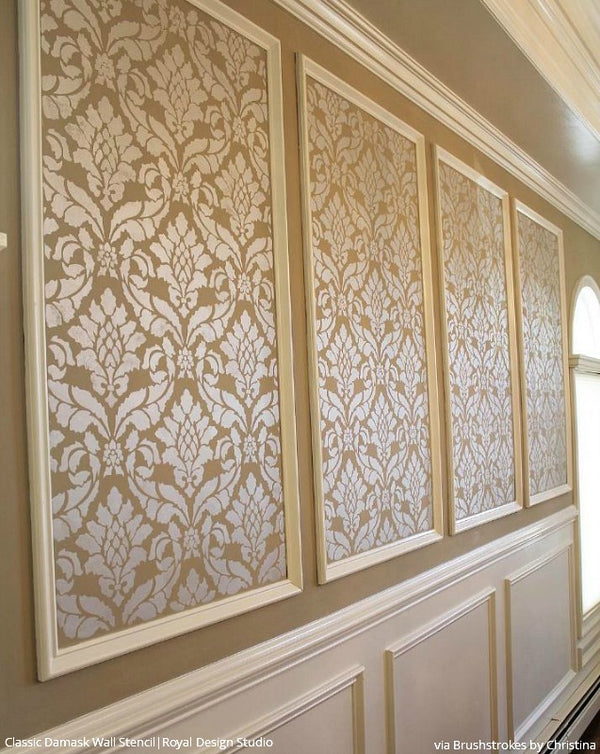 Large Trellis Wall Stencil | Acanthus Damask Wall Stencil for DIY Wallpaper