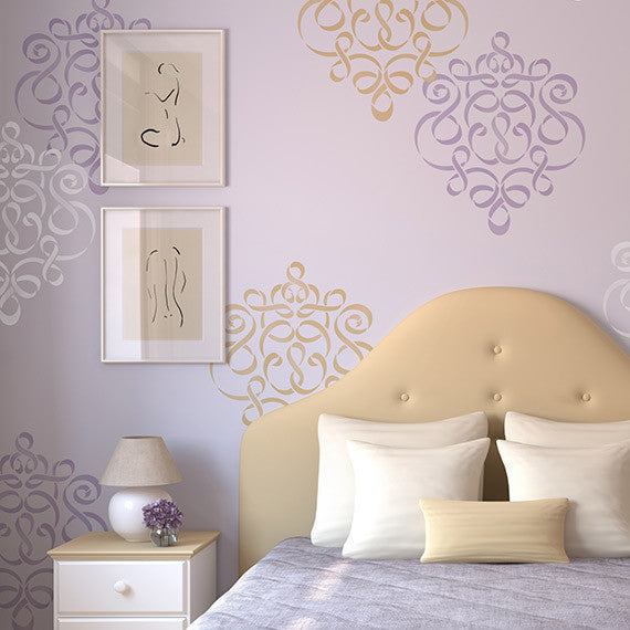 Allover Damask Ribbon Wall Stencils for Painting - Royal Design Studio