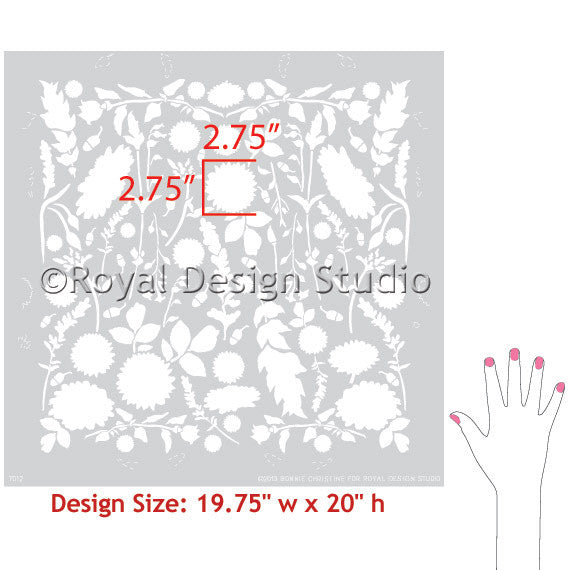 Floral damask stencil for allover repeating wallpaper pattern