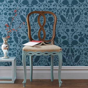 Intricate damask stencil, Forest Floor Damask, to create a wallpaper effect by Bonnie Christine for Royal Design Studio