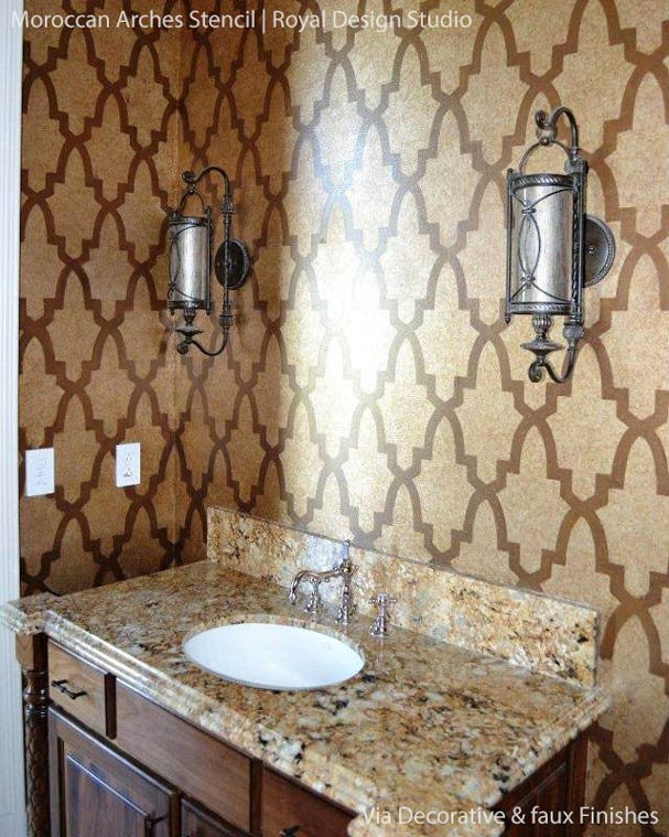Elegant and Exotic Bathroom Makeover with Moroccan Arches Stencils - Royal Design Studio
