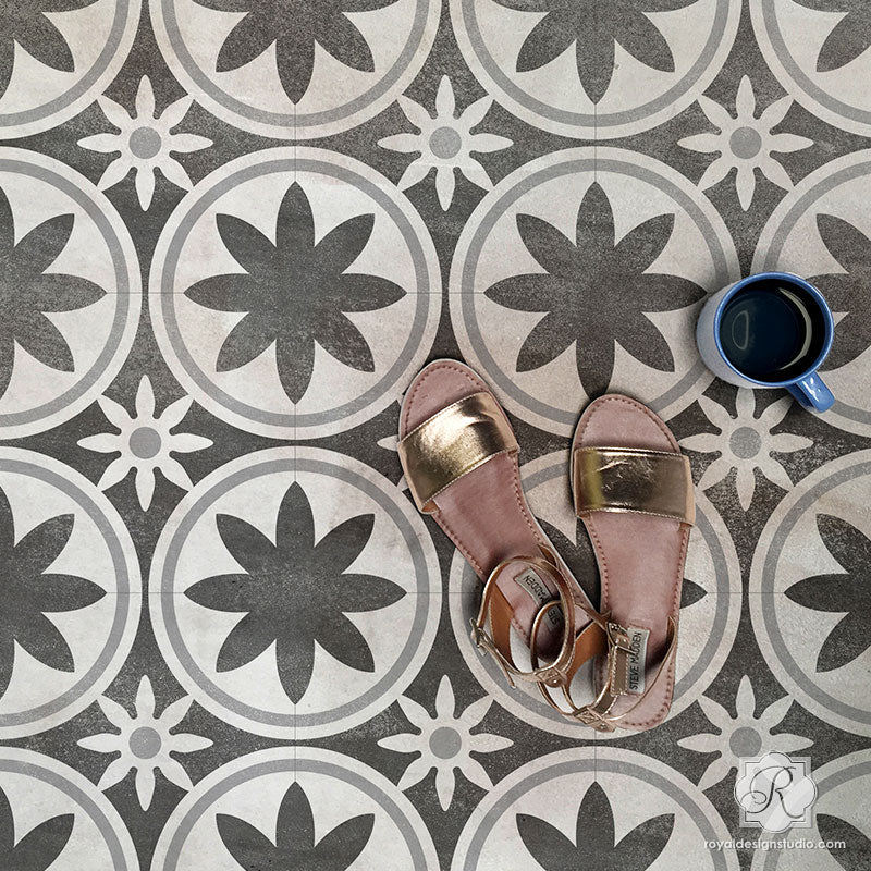 Maison Floral Tile Stencil