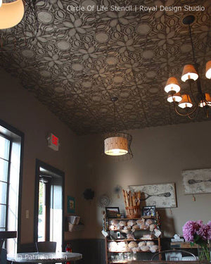 Painted Ceiling DIY Project using Floral African and Tribal Stencils - Royal Design Studio