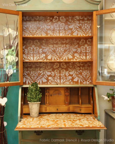 Large Damask Wallpaper Stencil | Fabric Damask Wall Stencil