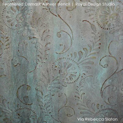 Decorative Paining for Elegant Walls - Feather Damask Wall Stencils - Royal Design Studio