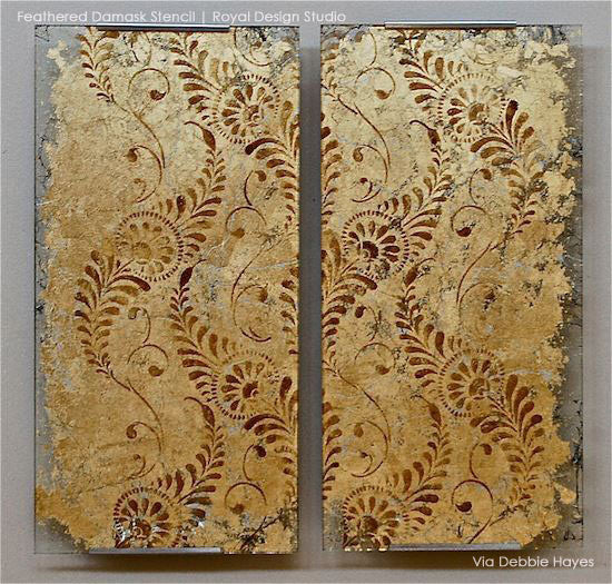 Decorative Wall Art and DIY Projects using Feather Damask Wall Stencils - Royal Design Studio