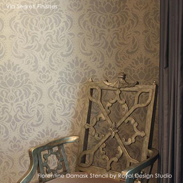 Classic and Elegant Florentine Damask Stencil Patterns for Painting Wallpaper Looks on Walls - Royal Design Studio